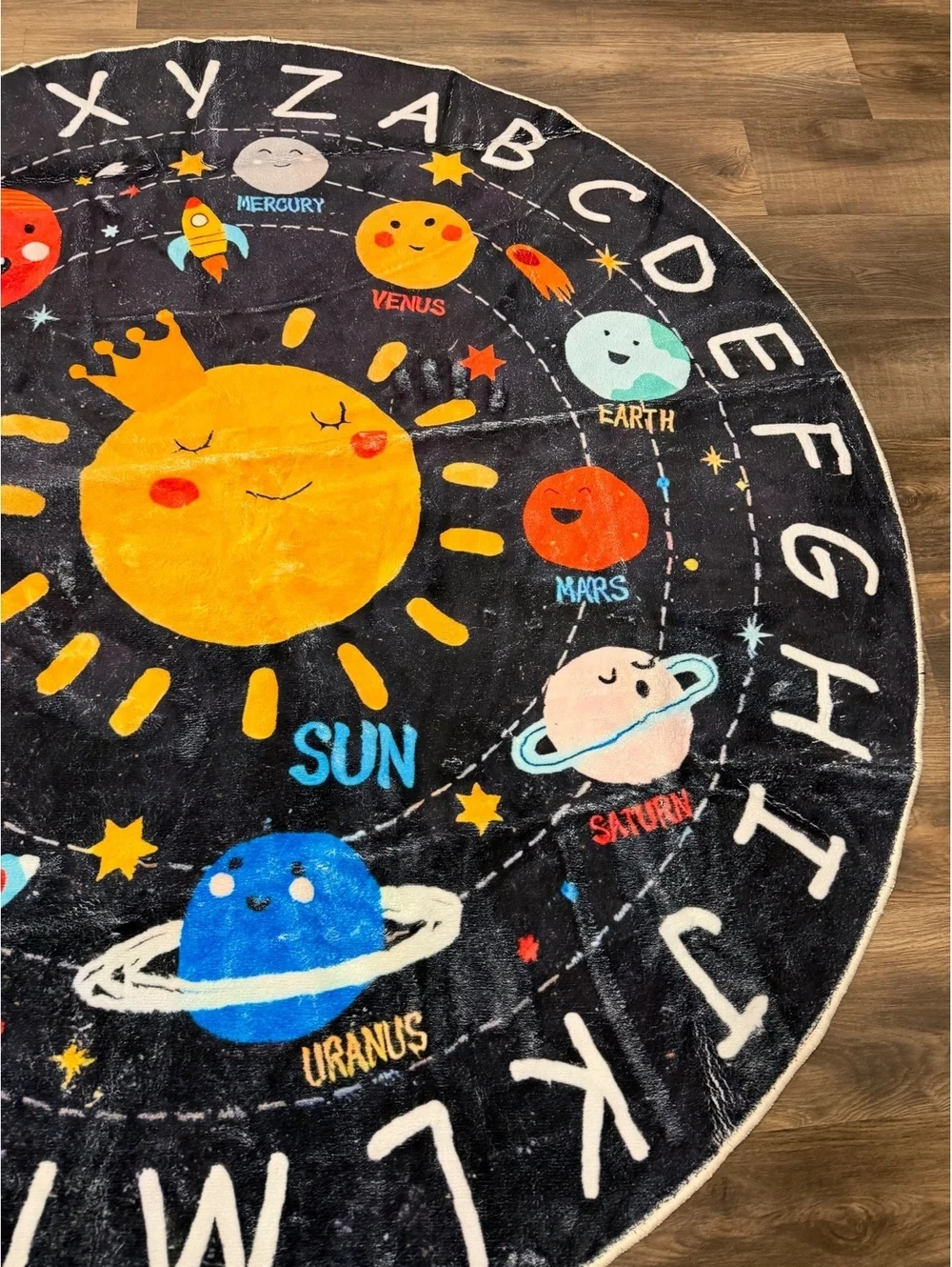 Kids Solar System Round Play Rug Alphabet ABC Planet Space Nursery Floor Mat 5ft
